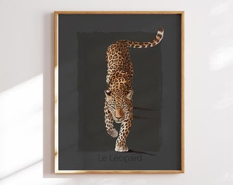 Póster de acuarela con estampado de leopardo de moda, decoración de dormitorio, póster SIN MARCO