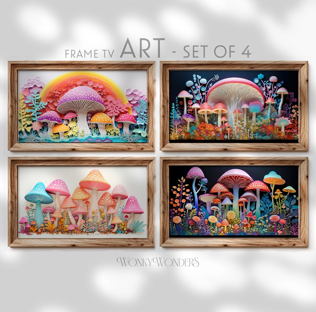 Paper Cut Whimsical Wall Art Frame TV Art Collection 4er Set Regenbogen