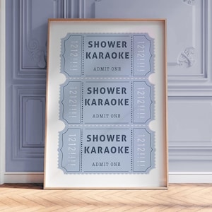 Shower Karaoke baby pastel blue Print Tickets Funny Bathroom Wall Art Retro Aesthetic Shower Vintage Trendy preppy Home Decor Digital poster
