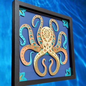 Handmade Octopus Shadow Box 3d Layered Wall Art 12x12 Framed Home Decor ...