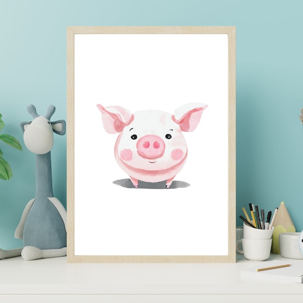 Watercolor Pig Printable - Adorable Wall Art for Nurseries, Children's Room - Farm Theme - Pig Printable – Gifts for Baby, Mom, Kids, Family