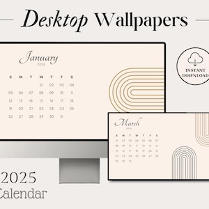 Boho Digital Desktop Wallpaper 2025 Monthly Calendar Background Computer Wallpaper Organizer for Mac iMac PC Laptop Desktop Calendar