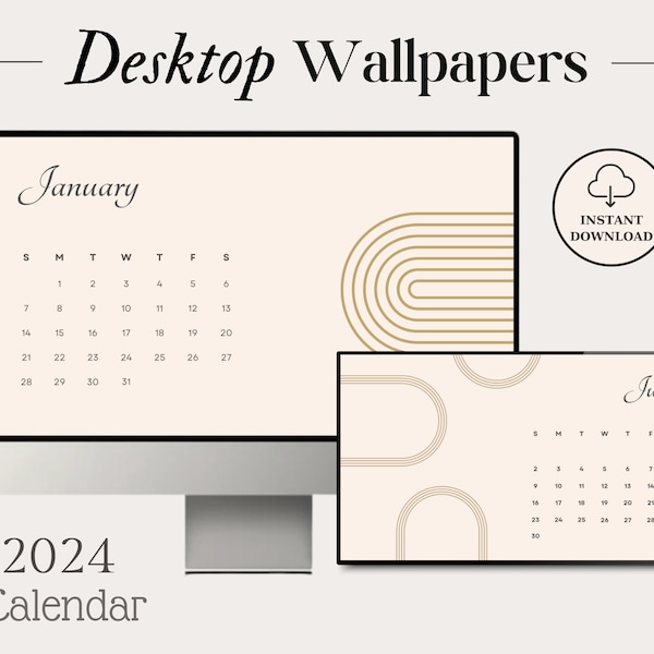 Boho Digital Wallpaper 2024 Desktop Kalender Wallpaper, Computer Wallpaper Organizer für Mac, iMac, PC, Laptop Kalender Hintergrund
