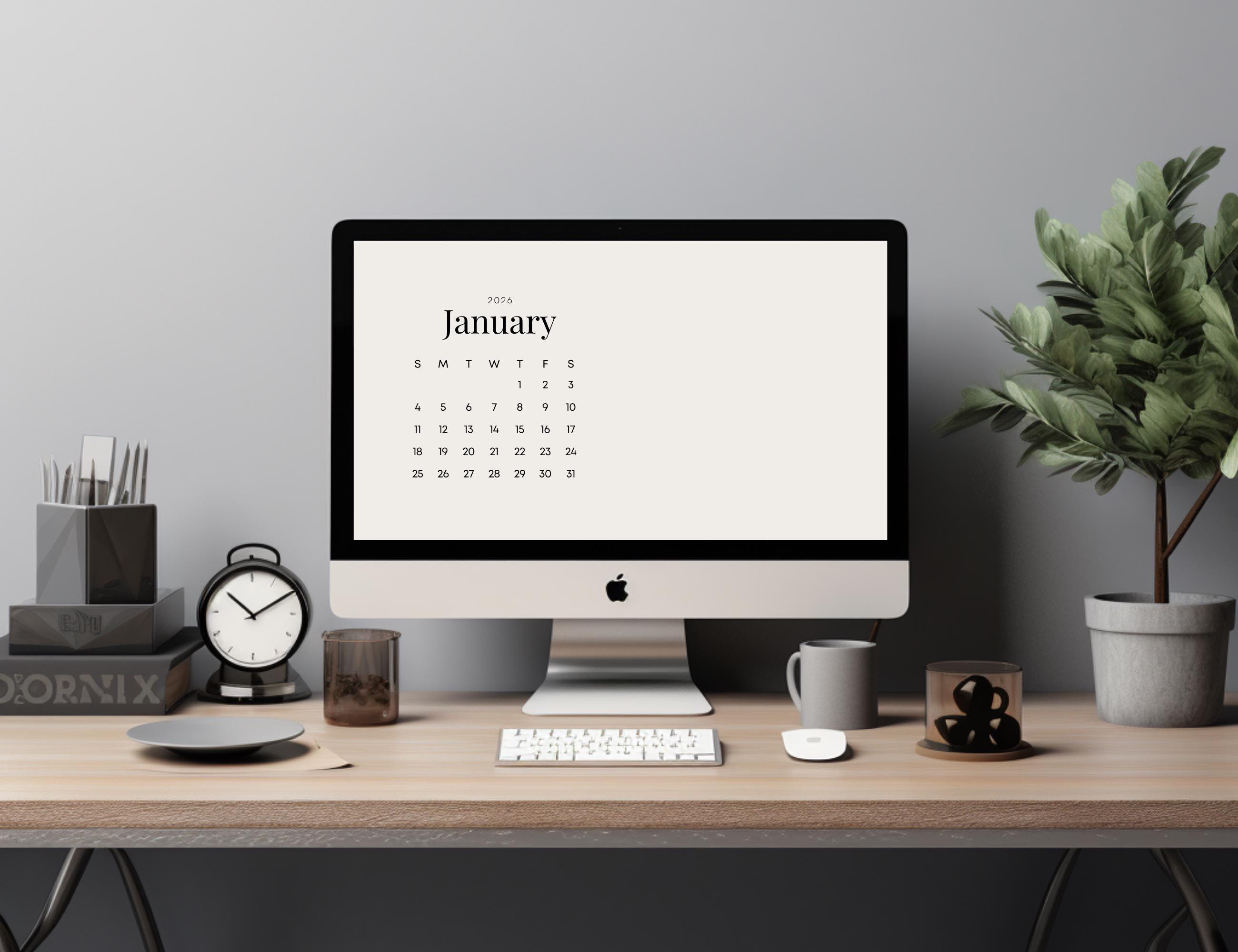 2026 Monthly Desktop Calendar Wallpaper Calendar Digital Background ...