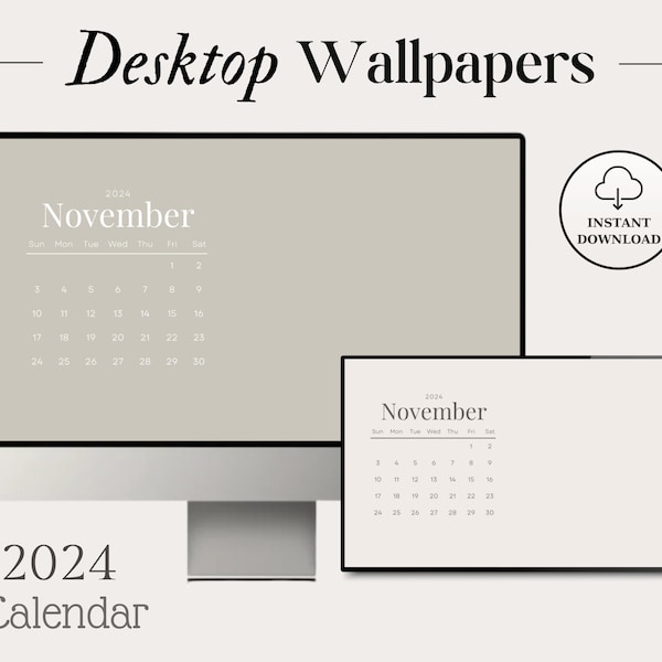 2024 Monthly Desktop Calendar Wallpaper Calendar Background Minimal Design Calendar Simple organizer Set of 4 color