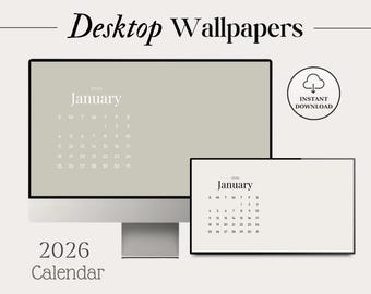2026 Maandelijkse bureaubladkalender Behang Kalender Digitale achtergrond Minimalistisch ontwerp Kalender Eenvoudige organisator Digitale planner 4 set