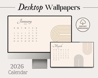 2026 Boho Digital Desktop Wallpaper Monthly Calendar Background Computer Wallpaper Organizer for Mac iMac PC Laptop Desktop Calendar