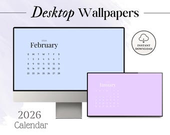 2026 Desktop Calendar Wallpaper Monthly Calendar Background Minimal Design Calendar Simple organizer Set of 4 color blue purple collection
