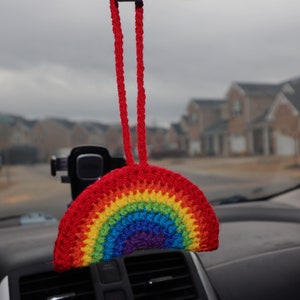 Pride Flag Rainbow Car Charm (1 ct) | Hand Crocheted | Home Décor | Hanger | Crochet Rainbow | Holiday Gift | Handmade | Mirror Accessory