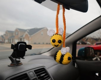 Bumblebee Car Charm (1 ct) | Hand Crocheted | Home Décor | Hanger | Crochet Bee | Holiday Gift | Handmade | Mirror Accessory