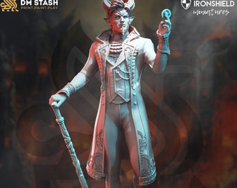 Tiefling Devil Dealer - Xarvir Undead Figure + COIN + base print 3d 12k miniature Gift Idea mini Dungeons & Dragons Tabletop DM Stash