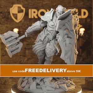 Cardioth Cleric Paladin Shieldsman Figurine + bas + BONUStryck 3D 16k miniatyr Presentidé mini | Dungeons & Dragons | Bordsskiva | DM Stash
