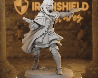 Witchfinder Gretta - Human Gunslinger Fighter Dual-Pistol Witch Hunter 14k 3D Miniature | Dungeons & Dragons DND Tabletop | Mammoth Factory