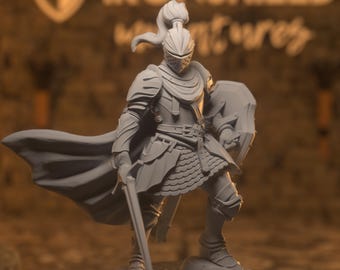 Figura de Paladín Caballero con Espada Larga 14k + Base Impresión 3D Miniatura RPG Idea de Regalo mini | Dungeons & Dragons DND Tabletop Mammoth Factory