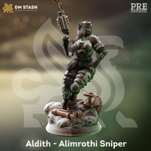 Steampunk Sniper - Aldith Soldier Girl Figure con stampa base 3d 12k in miniatura Idea regalo mini | Dungeon e draghi | Stash DM da tavolo