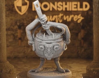 Striding Cauldron - Animated Witch Cauldron Construct Spoon-Swinging Fa 14k 3D Miniature | Dungeons & Dragons DND Tabletop | Mammoth Factory