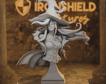 Fiora Goode Bust - Human Warlock Witch of the Hocus Coven Broad-Hat Spe 14k 3D Miniature | Dungeons & Dragons DND Tabletop | Mammoth Factory