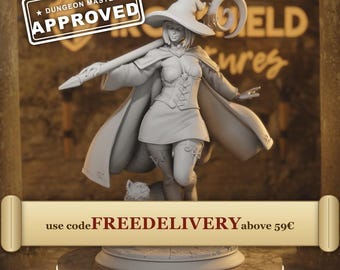 Lady Elara - Human Sorceress Wizard Caped Head of Studies with Cat Familiar 14k 3D Miniature | Dungeons & Dragons DND Tabletop | DM Stash