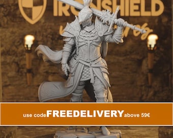 Lothar the Black Knight Paladin Fighter 5e Figure 16k + Base Print 3D RPG Miniature Gift Idea mini Dungeons & Dragons DND Tabletop DM Stash