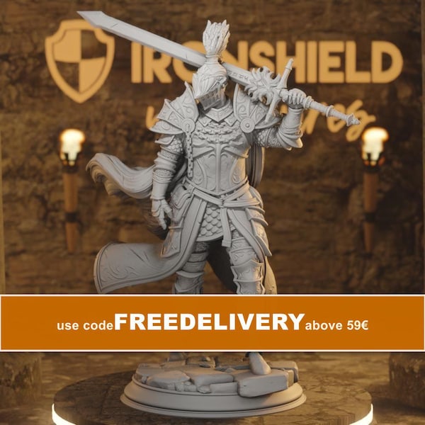 Lothar the Black Knight Paladin Fighter 5e Figure 16k + Base Print 3D RPG Miniature Gift Idea mini Dungeons & Dragons DND Tabletop DM Stash