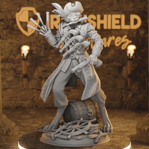 Catfolk Beastfolk Gunslinger Rogue Kara&#39;Ta Figure 16k + Base Print 3D RPG Miniature Gift Idea mini | Dungeons & Dragons | Tabletop DM Stash