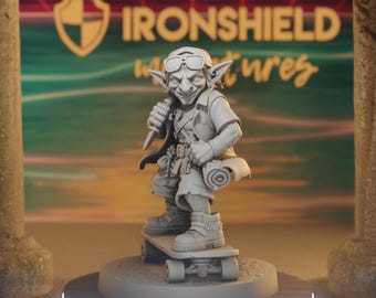 Zito Kickflip - Goblin Rogue Skater on Skateboard Summer Beach | DnD RPG Min 14k 3D Miniature | Dungeons & Dragons DND Tabletop | IronShield