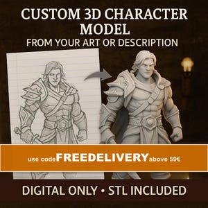 Custom 3D Character Model from Your Art or Description | STL File for DnD Miniature | TTRPG Digital Sculpt | Fantasy Tabletop Hero image 1
