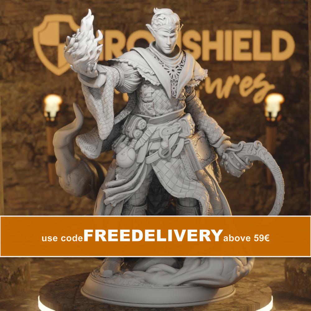 Drow Elf Wizard Sorcerer Mage - Yunas Figure 16k + Base Print 3D RPG Miniature Gift Idea mini Dungeons & Dragons Tabletop DM Stash