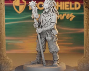 Rico Sunroot - Elf Druid Beach Shaman with Sun Staff Summer | DnD RPG Miniat 14k 3D Miniature | Dungeons & Dragons DND Tabletop | IronShield