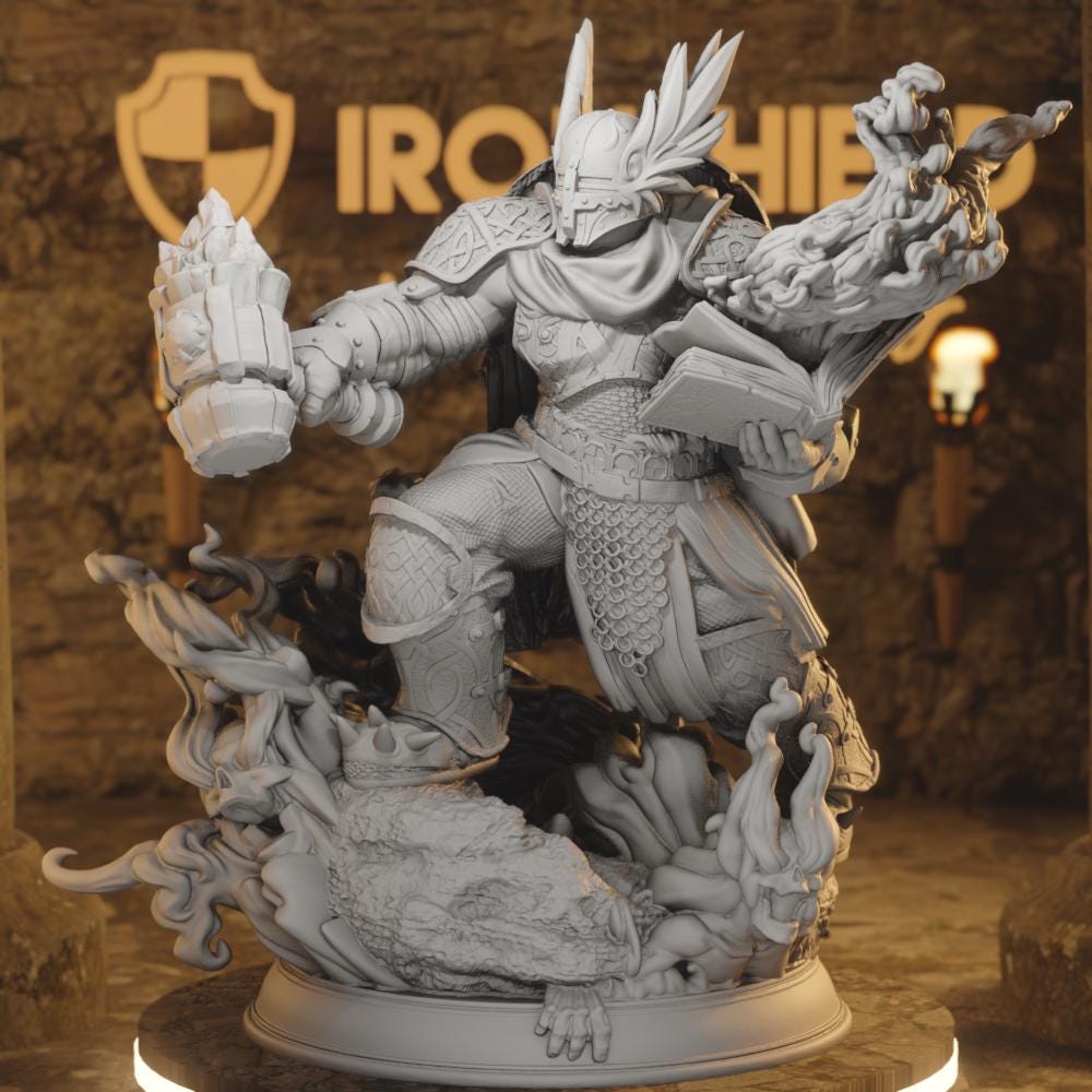 Fiery Forge Cleric – Gorozai mit Hammer, Figur 16k + Base Print, 3D-RPG-Miniatur, Geschenkidee, Mini | Dungeons & Dragons | Tischplatte | DM-Vorrat