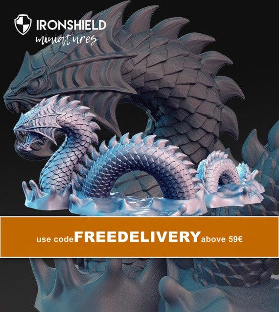 Sea Serpent Water Dragon Snake Monster Mini for Dnd Figure Print