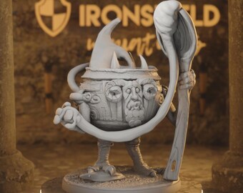Striding Cauldron - Animated Witch Cauldron Construct Spoon-Wielding Fa 14k 3D Miniature | Dungeons & Dragons DND Tabletop | Mammoth Factory