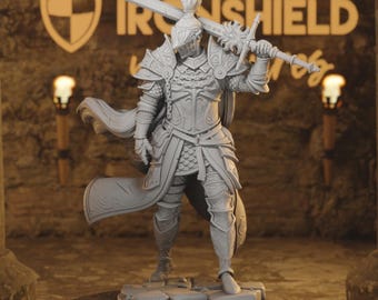Lothar the Black Knight Paladin Fighter 5e Figure 16k + Base Print 3D RPG Miniature Gift Idea mini Dungeons & Dragons DND Tabletop DM Stash