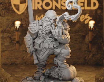 Garaldir - Dwarf Witcher Smoke Barbarian mini for D&D dnd figure print 3d 16k miniature miniatures Gift Idea Dungeons and Dragons Tabletop
