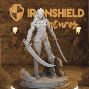 Figura de Scarlett Elfa, Luchadora, Pícara, Asesina, 16k + Base, Impresión 3D, Miniatura de RPG, Idea de Regalo | Dungeons & Dragons, DND, Mesa, DM, Stash