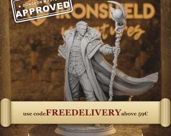Frederik Vahlen - Human Wizard Professor Staff-Bearing Transmutation Scholar o 14k 3D Miniature | Dungeons & Dragons DND Tabletop | DM Stash