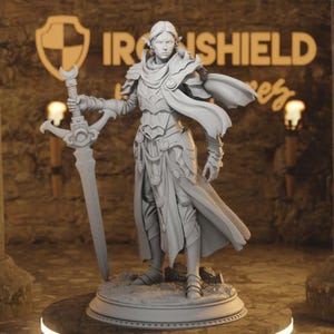 Ilnia – Drow Elven Paladin Blade of the Underdark Figure 16k + Base 3D Printed RPG Miniature | Dungeons & Dragons DnD 5e Tabletop Gift