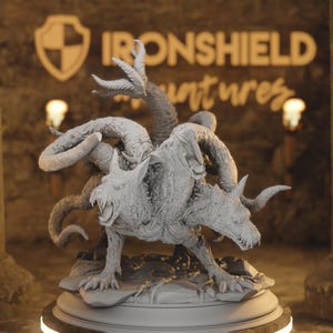 Hellhound - Three-Headed Dog Beast Figure 12k + Base Print 3D RPG Miniature Gift Idea mini | Dungeons & Dragons DND Tabletop | DM Stash