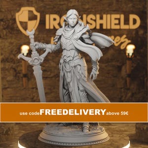 Ilnia – Drow Elven Paladin Blade of the Underdark Figure 16k + Base 3D Printed RPG Miniature | Dungeons & Dragons DnD 5e Tabletop Gift