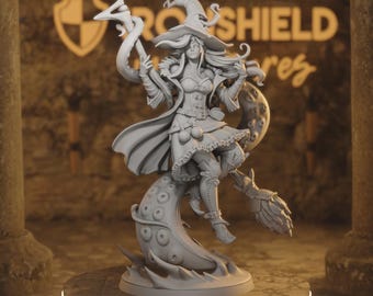 Fiora Goode - Tentacle-Riding Human Warlock Witch Broom-Rider of the Co 14k 3D Miniature | Dungeons & Dragons DND Tabletop | Mammoth Factory