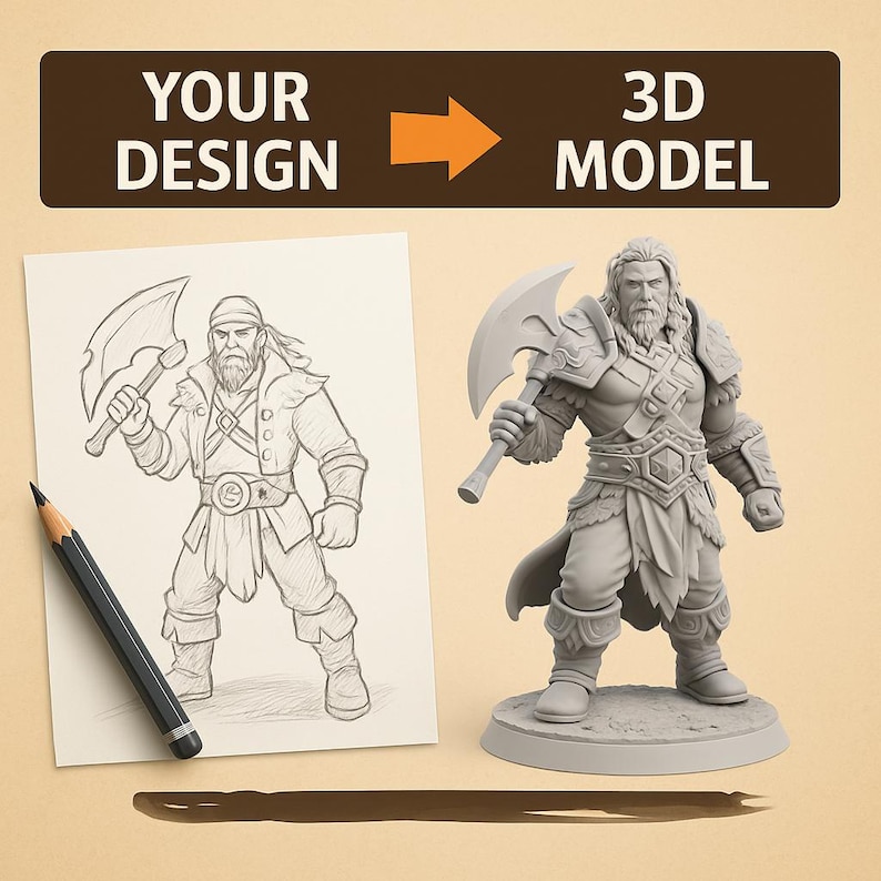 Custom 3D Character Model from Your Art or Description | STL File for DnD Miniature | TTRPG Digital Sculpt | Fantasy Tabletop Hero image 6