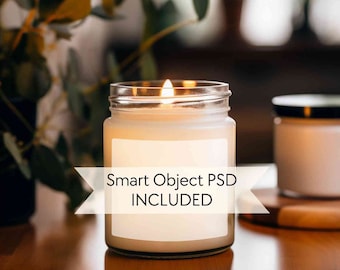 Soy candle mockup, 9oz candle mockup, Candle jar mockup, Blank scented white candle mock-up, PSD candle mockup smart object, POD Canva mock