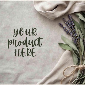 Boho flat lay background mockup, Greenery dried lavender table digital backdrop, Styled stock photography mock up, Add your own products