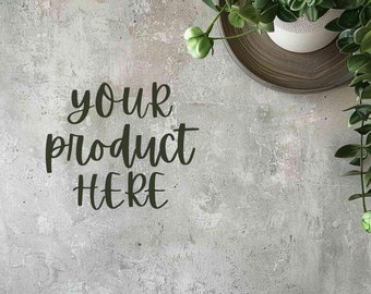 Greenery flat lay mockup, Product digital background table with plants, Minimalist backdrop, Styled stock photography, Scene creator mockups