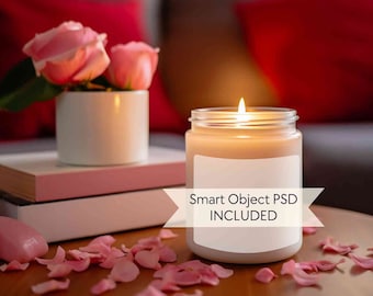 Candle mockup psd, Scented soy candle mock up, Jar candle mockup smart object, 9oz valentine day candle mockup, Wedding candle mockup flower