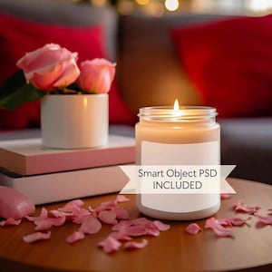 Candle mockup psd, Scented soy candle mock up, Jar candle mockup smart object, 9oz valentine day candle mockup, Wedding candle mockup flower