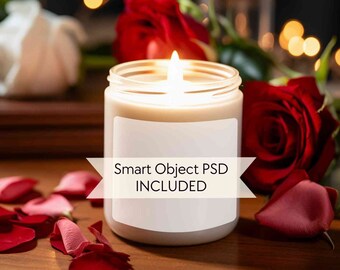 Candle mockup psd, Valentines day jar candle mockup, Scented soy candle mock up, Wedding candle mockup red flowers, 9oz smart object mockup
