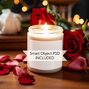 Candle mockup psd, Valentines day jar candle mockup, Scented soy candle mock up, Wedding candle mockup red flowers, 9oz smart object mockup