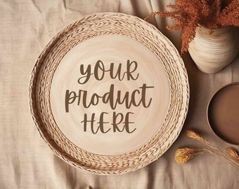 Boho rustic background mockup, Flat lay digital product background, Neutral beige table flatlay mockup, Styled stock backdrop photo JPG File