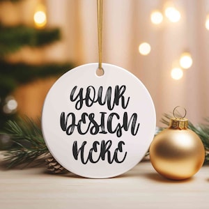 Christmas ornament mockup, Blank white round ceramic christmas ornament mockup, Tree ornament mock up, Ornament Canva sublimation mockup